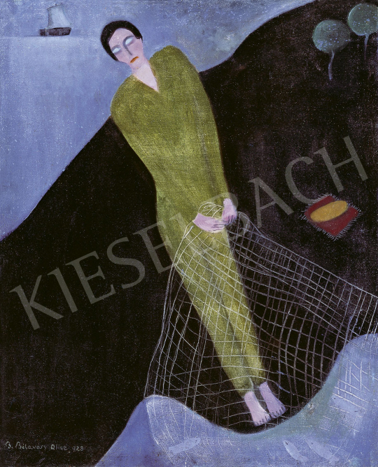  B. Bélaváry Alice - Halász, háttérben vitorlással, 1928 festménye