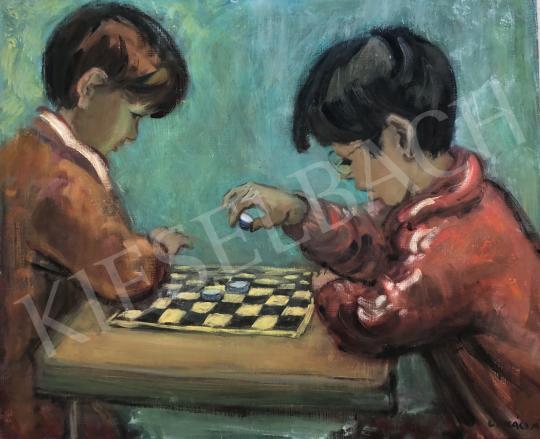 For sale  Lukács, Ágnes - Children Playing Board Games, 1965 's painting