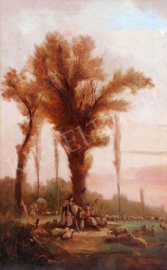 For sale Pörge, Gergely - Shepherd with Flock, 1893 's painting