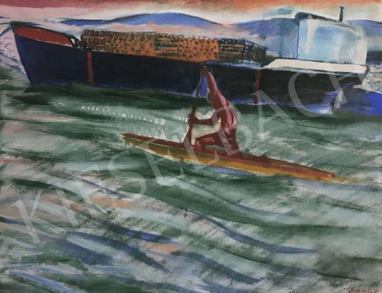  Szurcsik, János - Kayaker on the Danube, 1974 painting