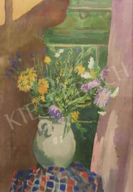 Duray, Tibor - Flower Still-Life with Colored Tablecloth 1953 