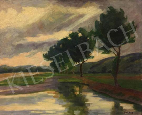 For sale Ács, Ferenc - River View with Tree Line 's painting