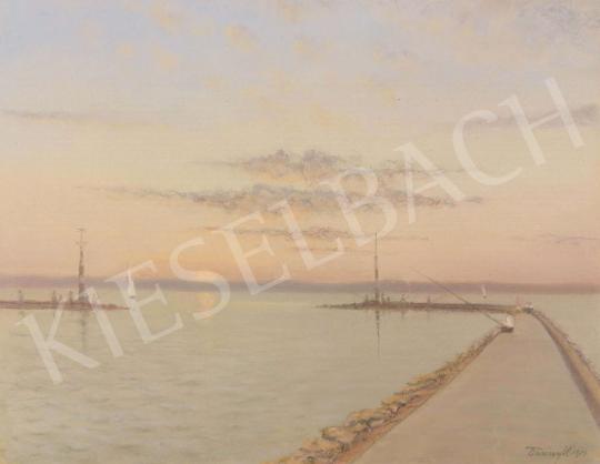 For sale Unknown painter - Sunset in Siófok with Golden Lights and Sail, 1951 's painting