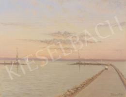 Unknown painter - Sunset in Siófok with Golden Lights and Sail, 1951 