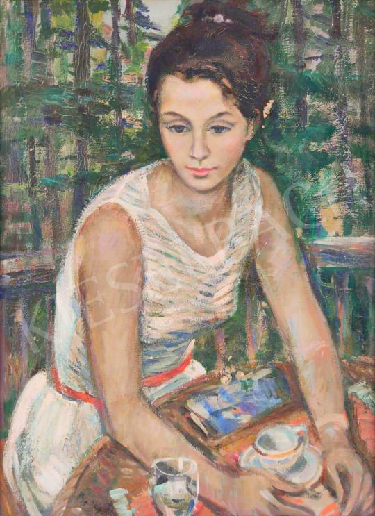 Eladó Balogh András - Fiatal lány a kávéház teraszán (Nyári hangulat) festménye