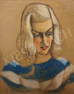  Scheiber, Hugó - Young Girl in Blue and White Striped Blouse, Late 1930's 