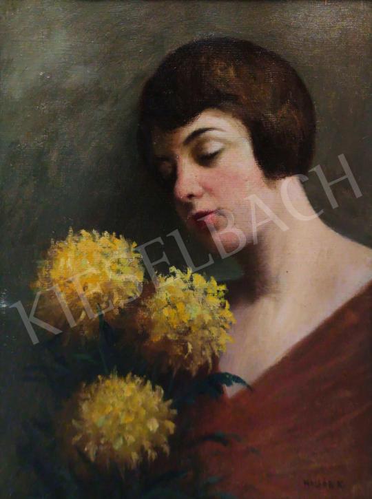 For sale  Signed Hollós K. - Young Lady with Flower 's painting