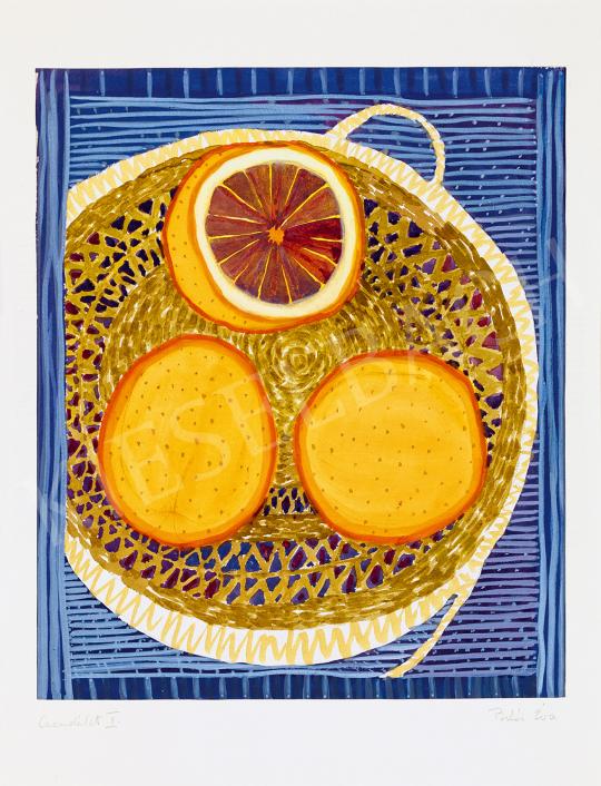 Pintér, Éva - Still life with three oranges painting