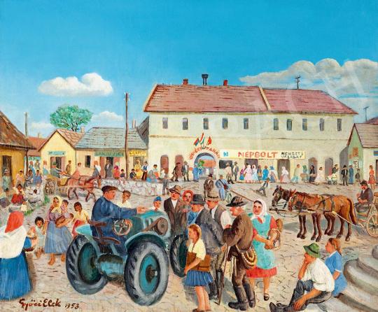 Eladó Győri Elek - Ötvenhárom nyara (Kék traktor, kék ég plusz a nép), 1953 festménye