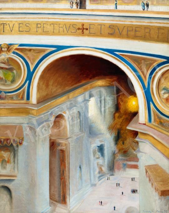 Eladó  Hubay Cebrián Andor - Turisták Rómában (Távlat a Michelangelo kupolából), 1927 festménye
