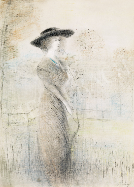  Gulácsy Lajos - Fiatal lány rózsával, 1914 festménye