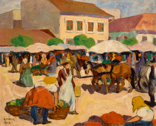 Eladó  Kádár Béla - Vásár a szolnoki piactéren, 1910 festménye
