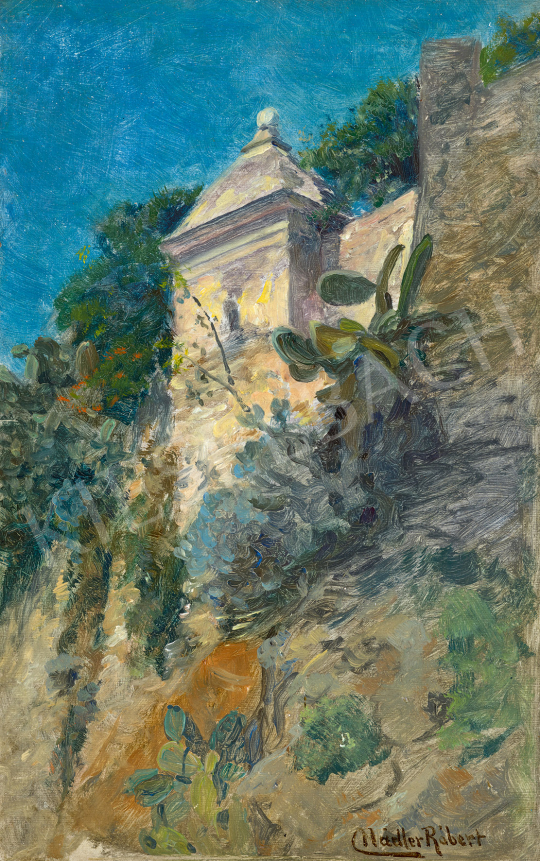 Eladó  Nádler Róbert - Monaco (A palota őrtornya a tenger felől) festménye