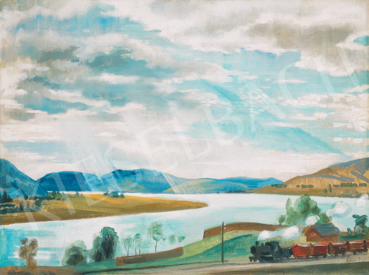 For sale  Szőnyi, István - Zebegény Landscape with the Danube and Sunbeams Filtering through Clouds, 1920's 's painting