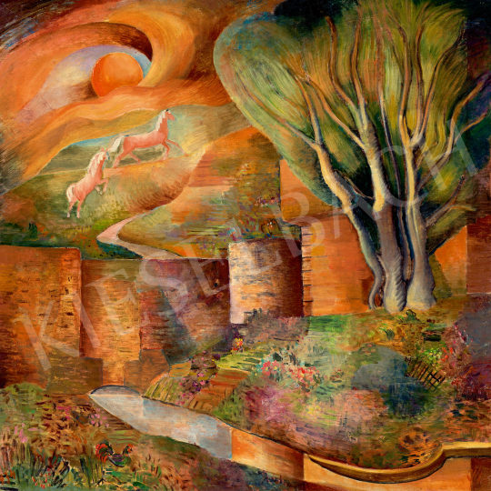 Klie, Zoltán - Cosmic Landscape (Sweeping Horses), 1934 painting