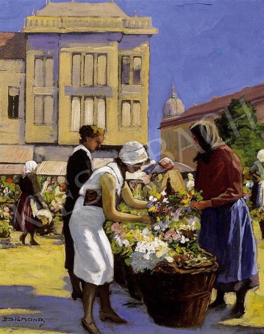 Zsigmond Béla - Virágpiac, 1930 körül | 6. Aukció aukció / 309 tétel