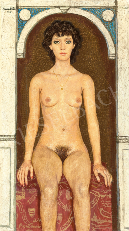  Czene, Béla jr. - Nude Sitting in front of Golden Mosaic, 1984 | 65th Auction auction / 32 Lot