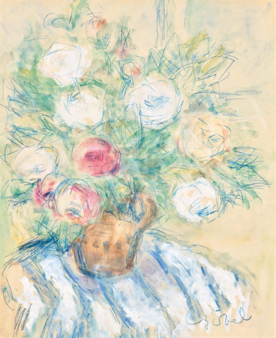  Czóbel, Béla - Tuberoses on White-Blue Tablecloth | 65th Auction auction / 94 Lot