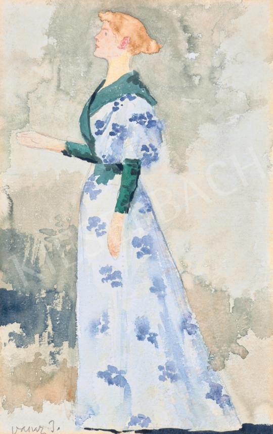  Vaszary, János - Young Woman in a Floral Pattern Dress | 65th Auction auction / 97 Lot