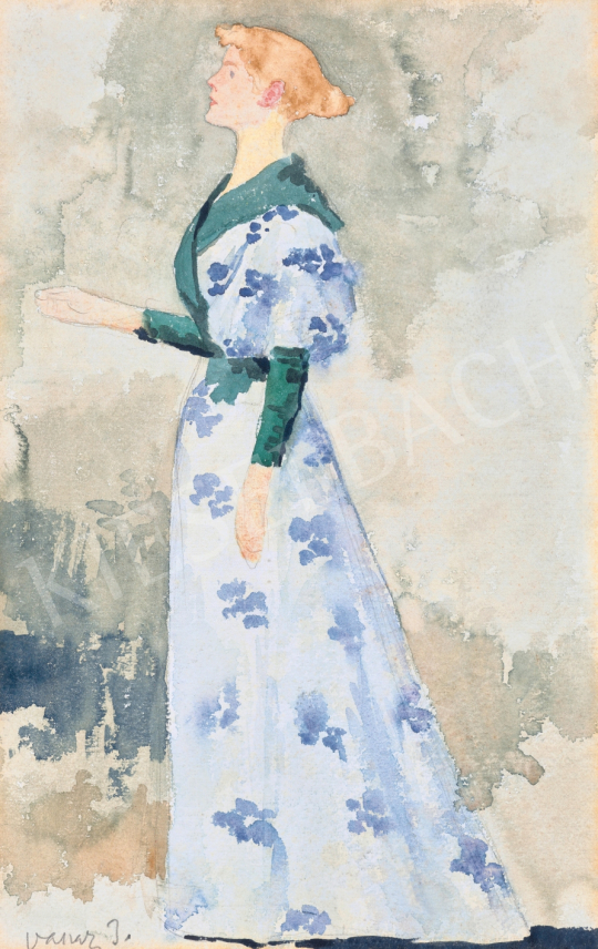  Vaszary, János - Young Woman in a Floral Pattern Dress | 65th Auction auction / 97 Lot