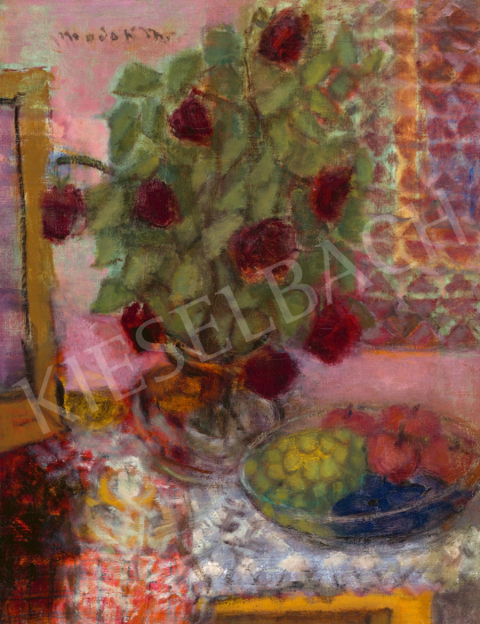  Modok, Mária (Czóbel Béláné) - Still-Life with Rose, Apple and Grapes | 65th Auction auction / 158 Lot