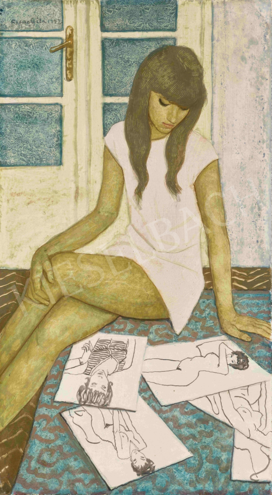  Czene Béla - Olvasó lány a műteremben, 1972 | 65. Aukció aukció / 162 tétel