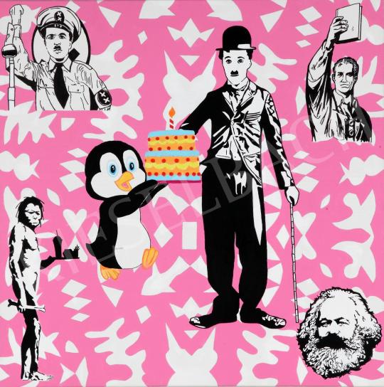 Eladó  drMáriás - Laci Pingvin megmenti a vasárnapi ebédet Banksy műtermében, 2021 festménye