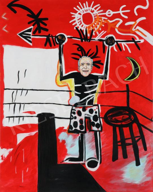  drMáriás - Joe Biden Muhammad Aliként ünnepli választási győzelmét Basquiat műtermében,  2021 festménye