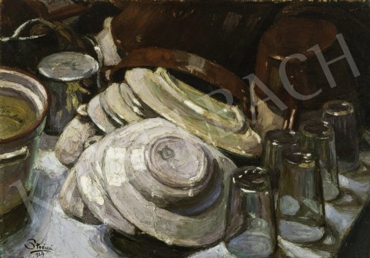  Strémi, József - Plates, Glasses, 1929 painting