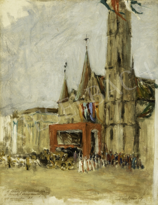 Eladó  Benkhard Ágost - IV. Károly és Zita királyné koronázása a Mátyás templomban, 1916. december 30. festménye