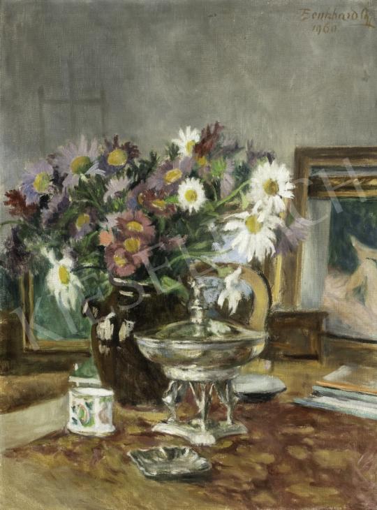 For sale  Benkhard, Ágost - Still-Life Of Flowers with Paintings in the Background, 1960 's painting