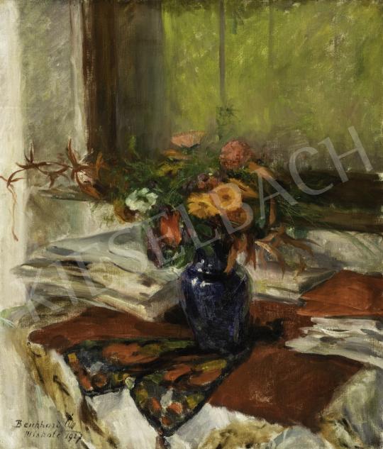  Benkhard, Ágost - Still-Life Of Flowers in a Blue Vase, 1927 painting