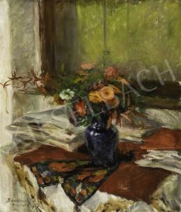  Benkhard, Ágost - Still-Life Of Flowers in a Blue Vase, 1927 