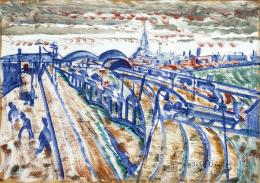  Scheiber Hugó - Nagyvárosi pályaudvar kora reggeli fényekkel, 1922 körül 