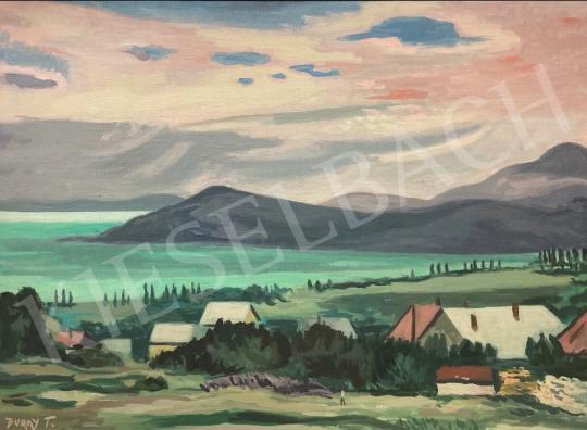  Duray Tibor - Balatoni látkép nyári égbolttal (Kilátás Balatonfüredről) festménye