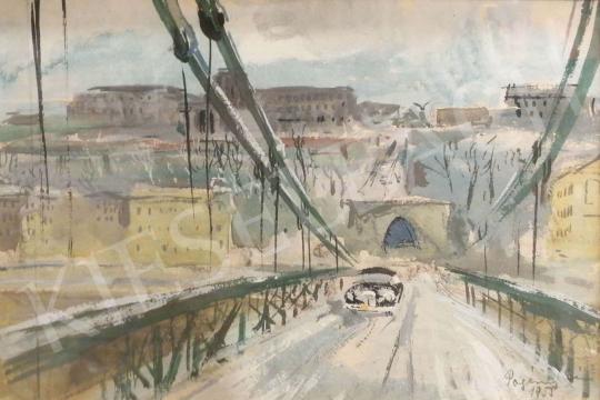 Pogány, Géza - Car on Chain Bridge (Budapest), 1955 painting