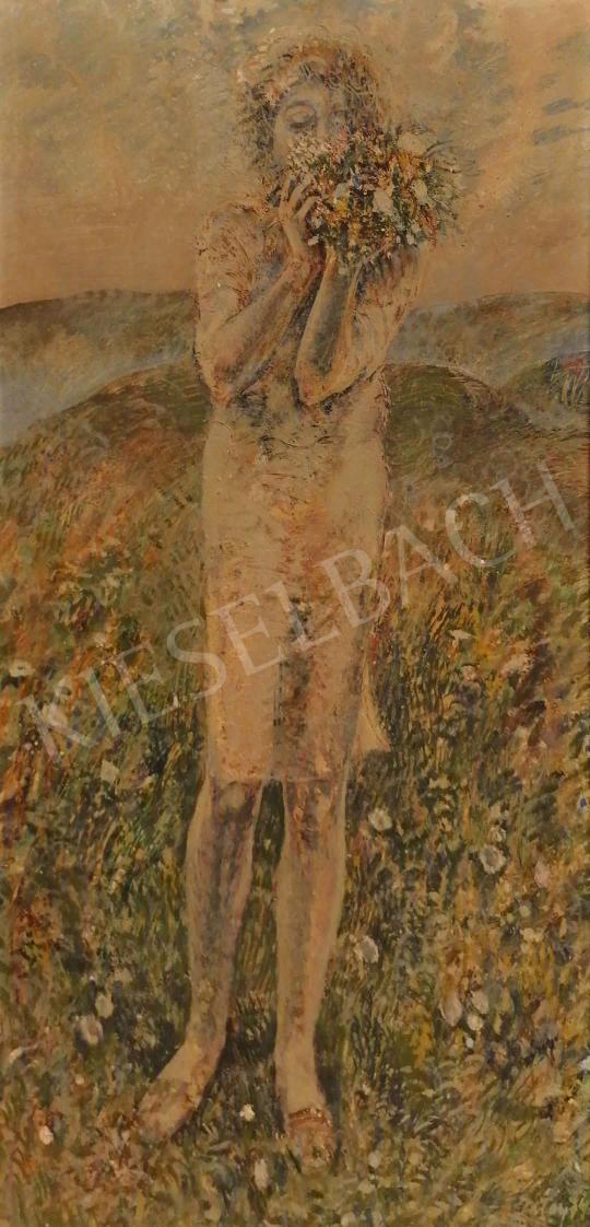  Patay, László - Girl with Spring Flowers, 1974 painting