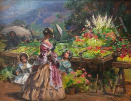 Gergely, Imre - Flower Market with Lady and Children 