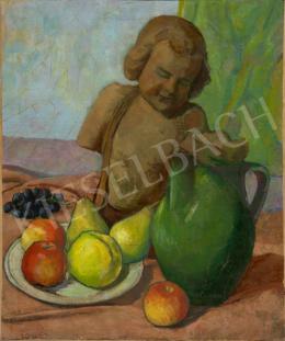 Unknown painter - Table Still Life with Fruits and  Statue 