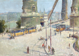 Guzsik, Ödön - Trams on the old Elizabeth Bridge, c. 1935 