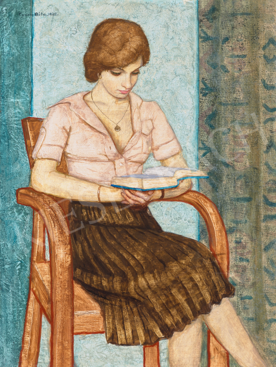  Czene Béla - Rózsaszín blúzos olvasó lány, 1978 | 66. Aukció aukció / 63 tétel