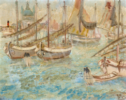  Erdélyi Mihály - Hajók a vízen Velencében (Háttérben az Il Redentore bazilika), 1935 körül 
