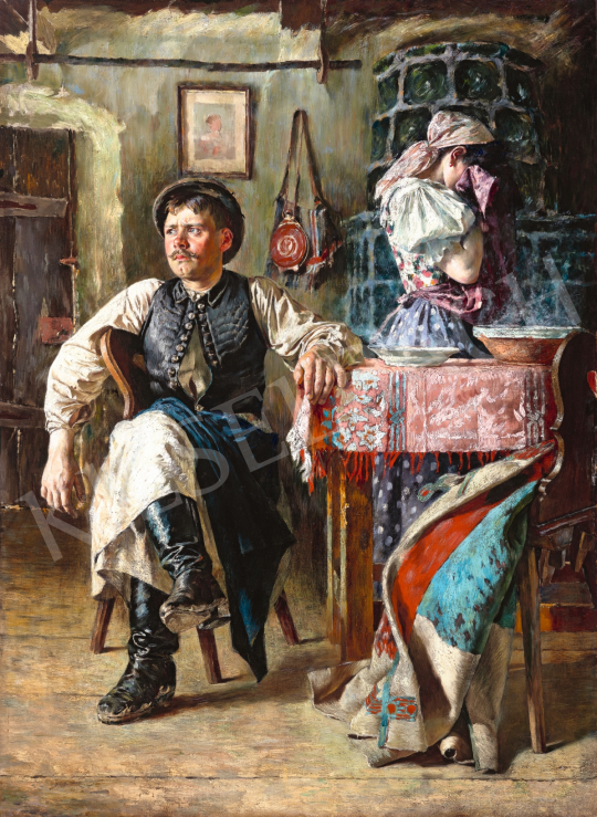  Ismeretlen magyar festő 1890 körül - Falusi jelenet   | 66. Aukció aukció / 181 tétel
