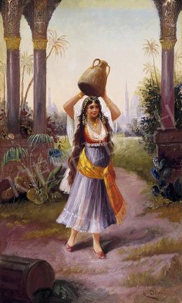 Signed C. Dörner, about 1900 - Water-Carrier Girl in a Yellow Scarf 