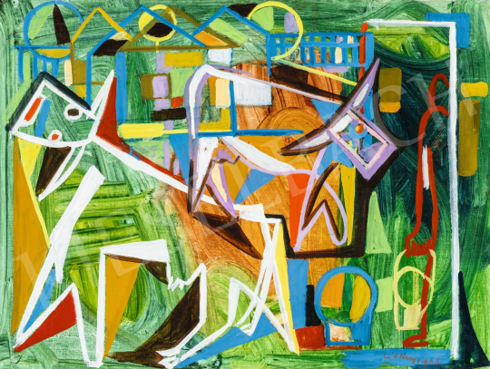  Litkey, György - Colorful Houses and Animals, 1966 | 66th Auction auction / 215 Lot
