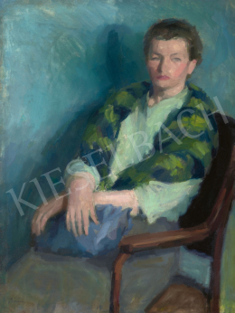 Berény, Róbert - Lady with Green Striped Scarf 