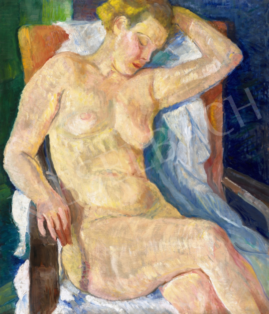  Unknown Hungarian painter, c. 1925 - Woman Nude in the Orange Armchair | 66th Auction auction / 212 Lot