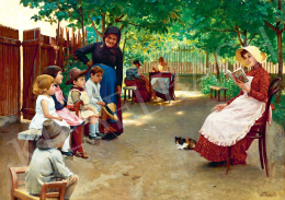 Skuteczky Döme - Mesét hallagató gyerekek (Csizmás kandúr), 1888 
