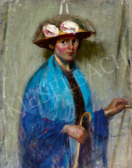  Koszta József - Kék kendős nő, 1918 