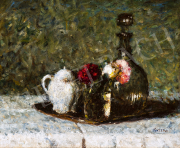  Koszta József - Asztali csendélet virággal és kiöntővel, 1920 körül 